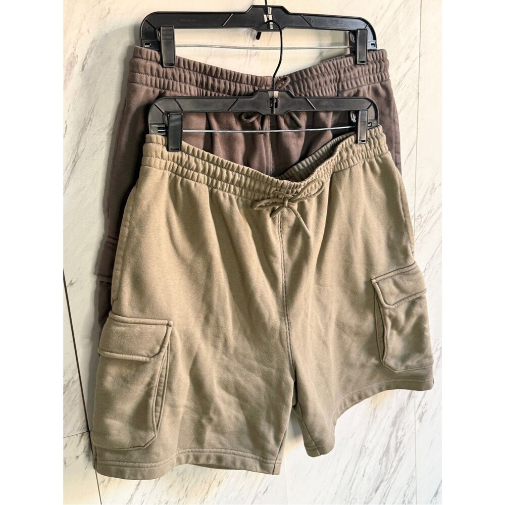 Bundle 2 LCKR Cargo Casual Fleece Drawstring Sweatshorts Mens L Tan Brown